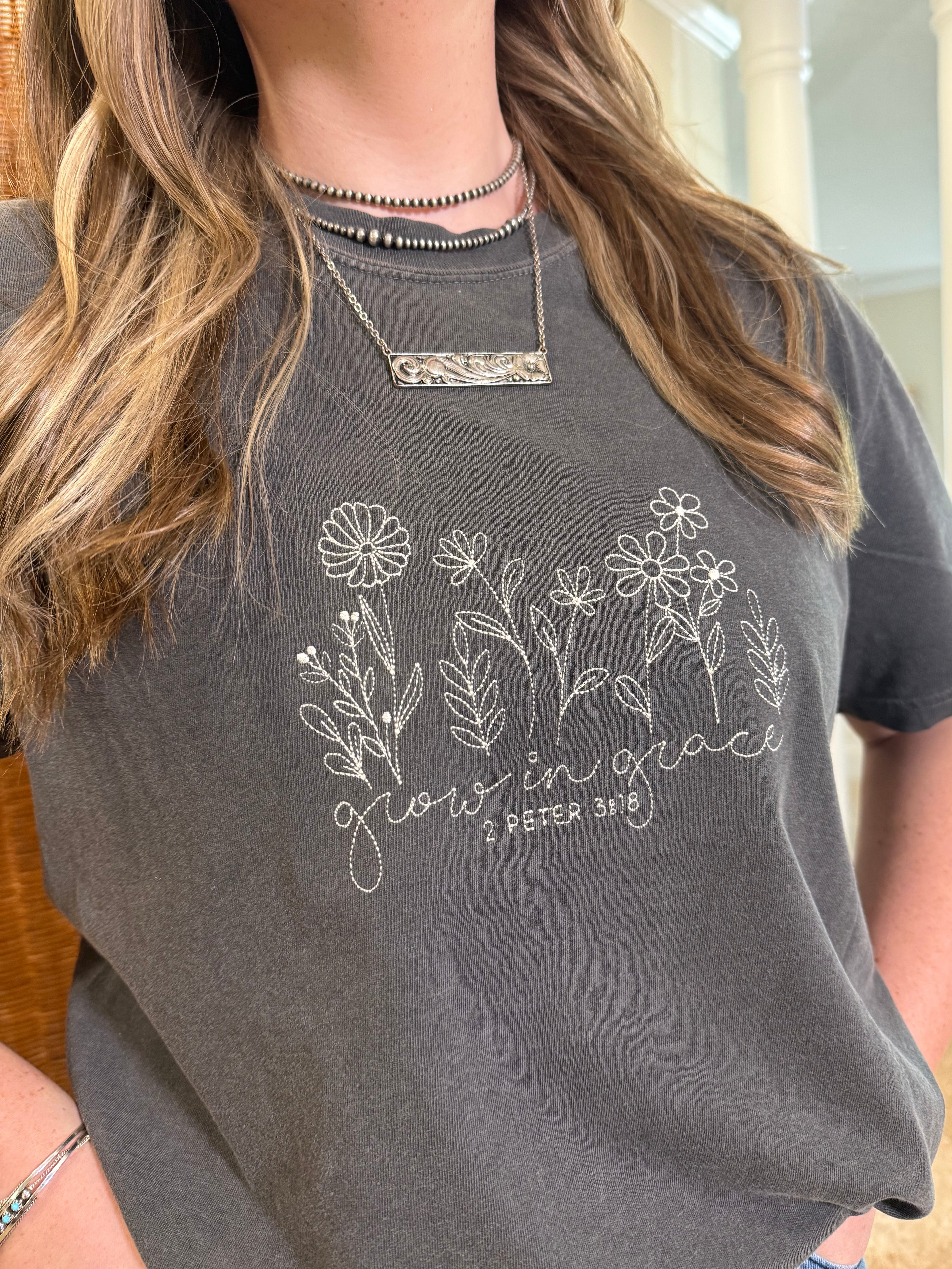Grow in Grace Embroidered T-Shirt